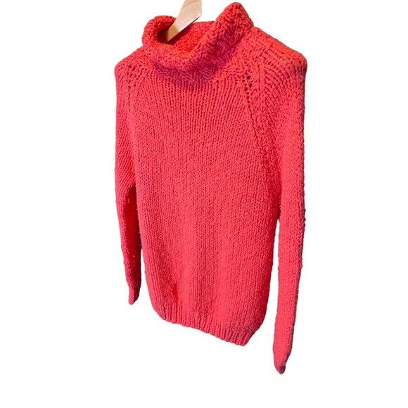 Vintage 70s 80s Hand Knit Cowl Neck Peachy Red Sweater - Picture 4 of 10